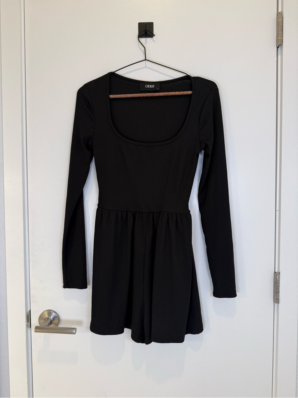 Cider Black Long-Sleeve Scoop Neck Romper